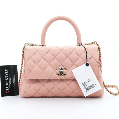 VAN CLEEF 
ARPELS Chanel Mini/Small Coco Handle 21A Light Pink Quilted Caviar with light gold hardware 
