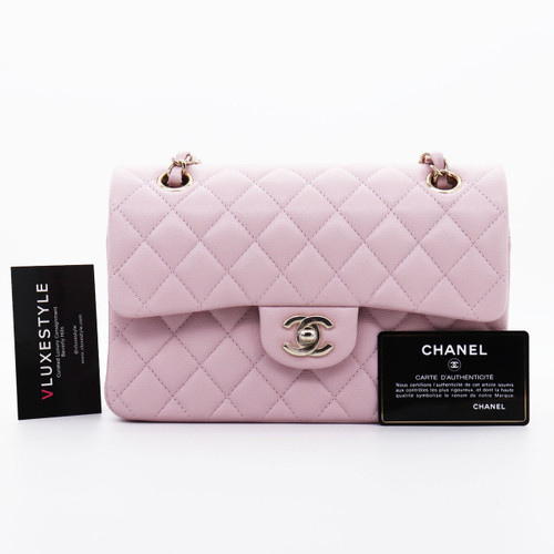 VAN CLEEF 
ARPELS Chanel Classic Small Double Flap 21S Light Pink Quilted Caviar with light gold hardware 