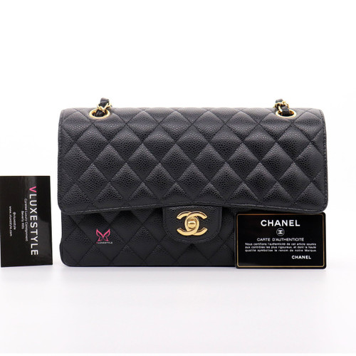 VAN CLEEF 
ARPELS Chanel Classic Medium Double Flap Black Quilted Caviar with gold hardware-1653442896 