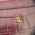 Barrel Clutch with chain 26A Burgundy Crocodile Embossed Calfskin Gold Hardware