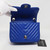 VAN CLEEF & ARPELS Chanel Classic Mini Square 16S Blue Chevron Caviar with silver hardware 