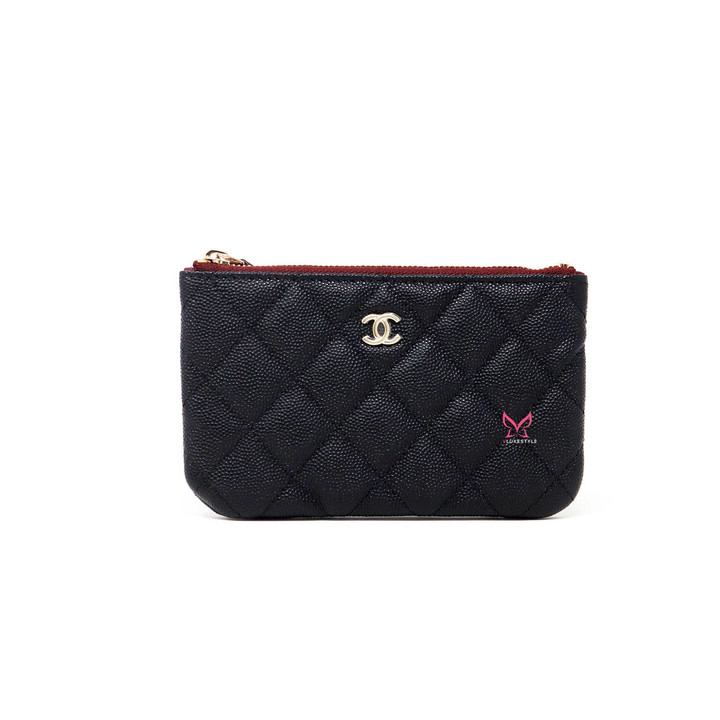 VAN CLEEF & ARPELS Chanel Mini O Case Pouch 19C Black Quilted Caviar with gold hardware 