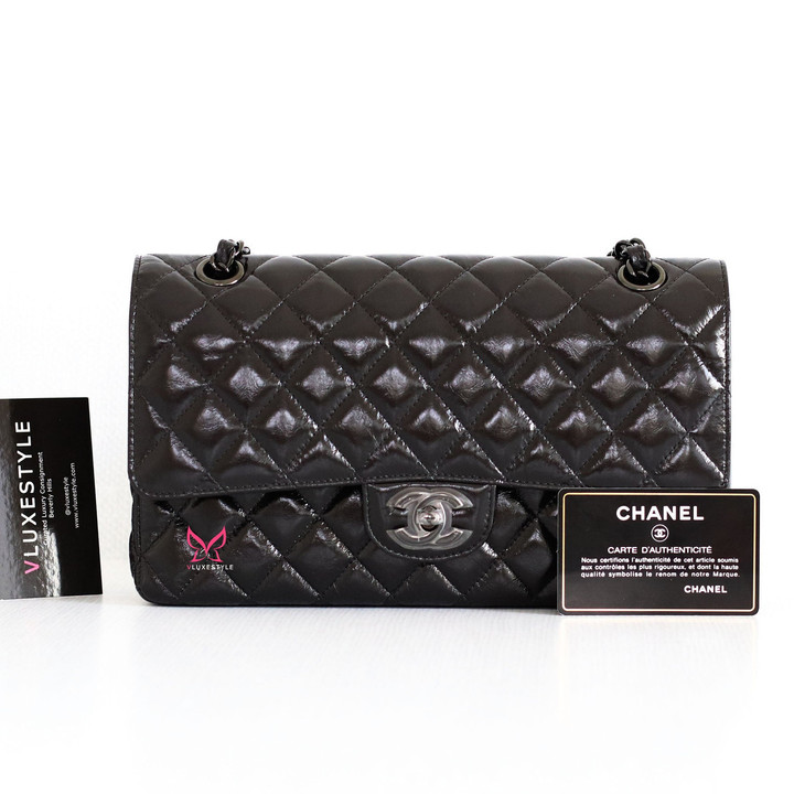 Chanel Classic Medium Double Flap 20S Black Quilted Crumpled