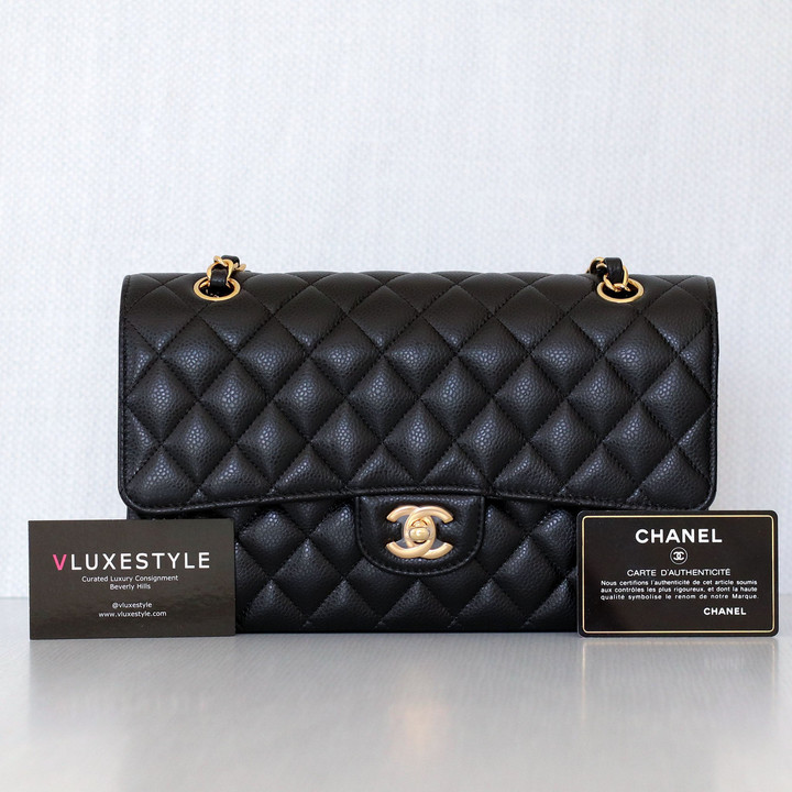 VAN CLEEF & ARPELS Chanel Classic Medium Double Flap Black Quilted Caviar with gold hardware-1653445513 