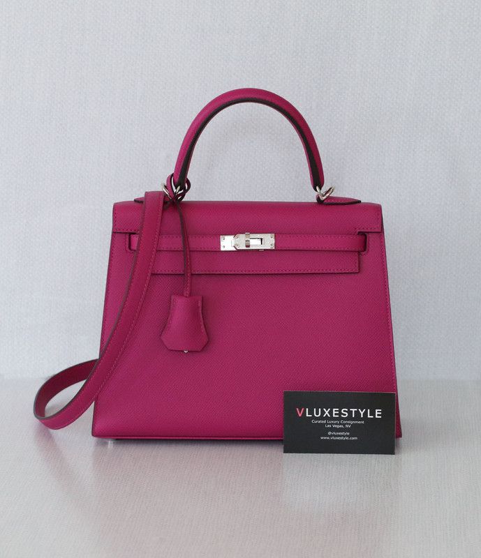 HERMES Hermes Kelly 25 Rose Pourpre Epsom Sellier with  palladium hardware 