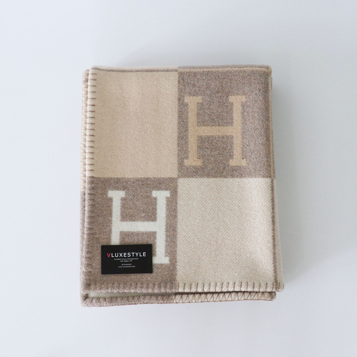 Hermes Wool Cashmere Avalon Throw Blanket Coco Camomille