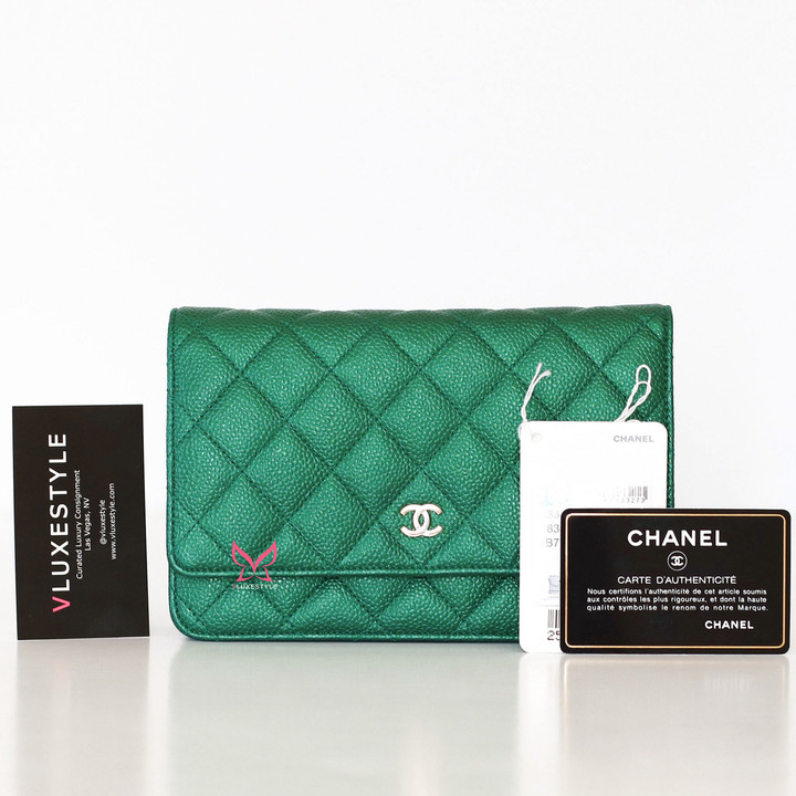 CHANEL Chanel Classic Wallet On Chain 18S Emerald Green Caviar light gold  hardware 