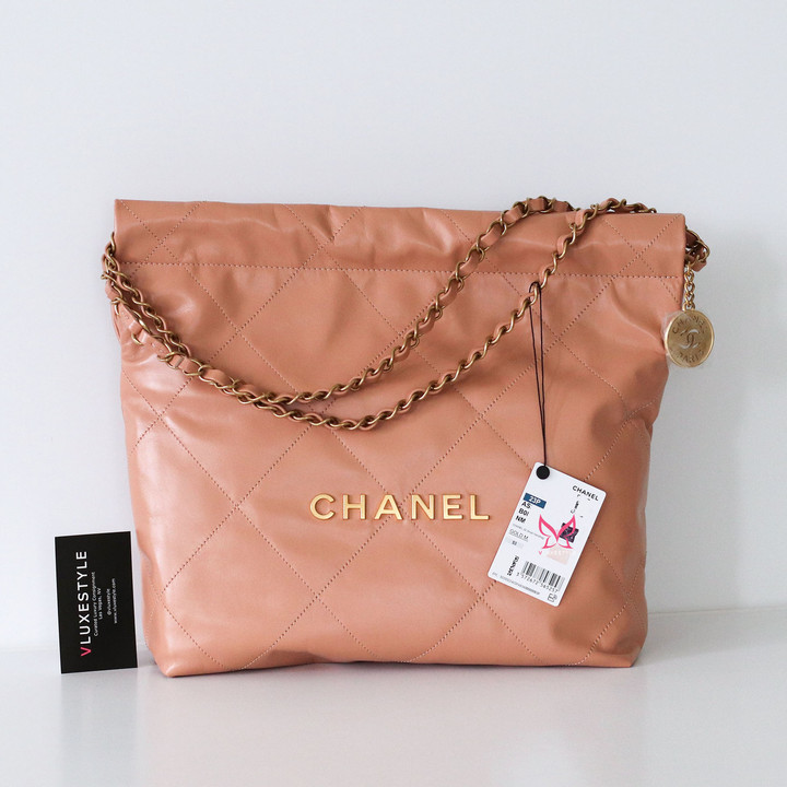 CHANEL Chanel Small 22 Hobo 23P Caramel Shiny Calfskin with brushed gold hardware 