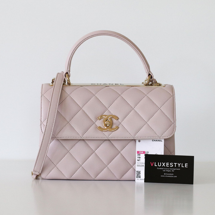 CHANEL Chanel Small Trendy CC 20A Light Pink Quilted Lambskin Light Gold Hardware 