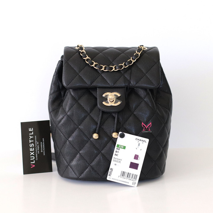 CHANEL Chanel Mini Urban Spirit Backpack 23S Black Quilted Caviar Light Gold Hardware 