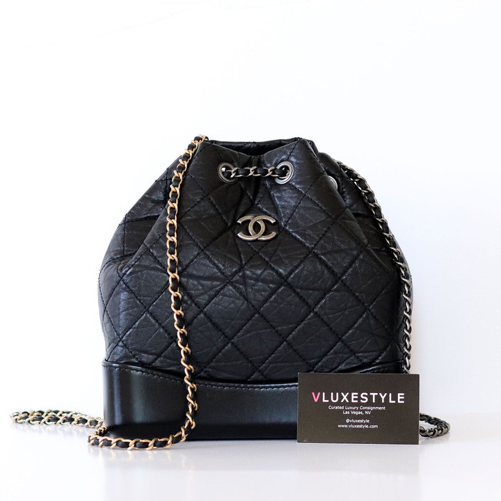 CHANEL Chanel Small Gabrielle Backpack Black Aged Calfskin Multi-tone hardware 