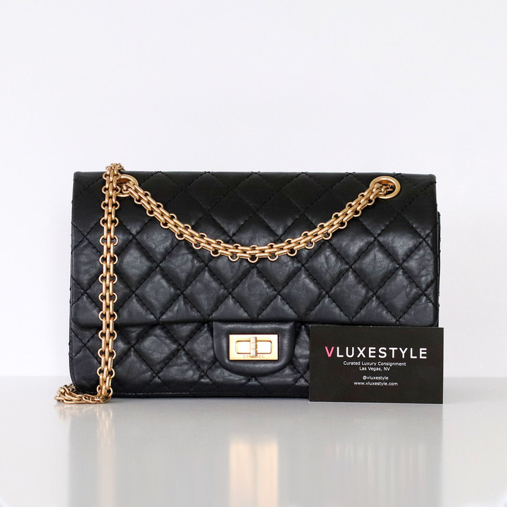 CHANEL Chanel 2.55 Reissue Quilted Aged Calfskin with Brushed Gold Hardware 225 