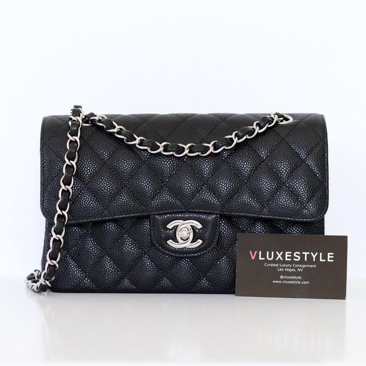 CHANEL Chanel Classic Small Flap 22C Black Quilted Caviar Silver Hardware 