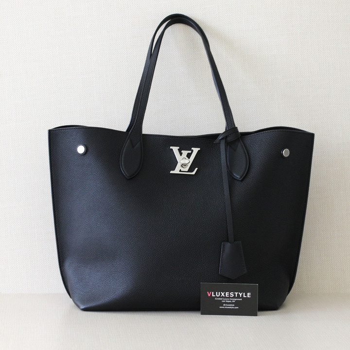 LOUIS VUITTON Louis Vuitton Lockme Go Tote Black Calfskin Silver hardware 