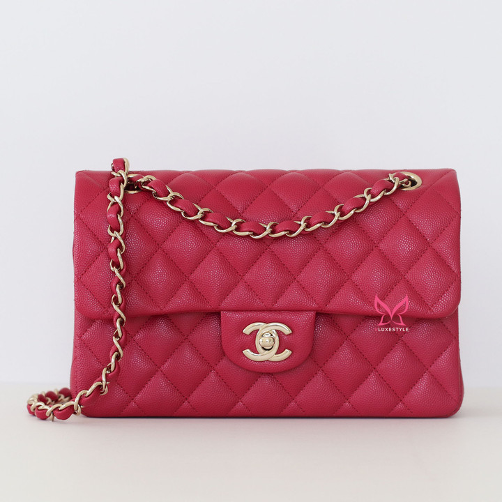 CHANEL Chanel Classic Small Flap 21A Dark Pink Quilted Caviar Light Gold Hardware 