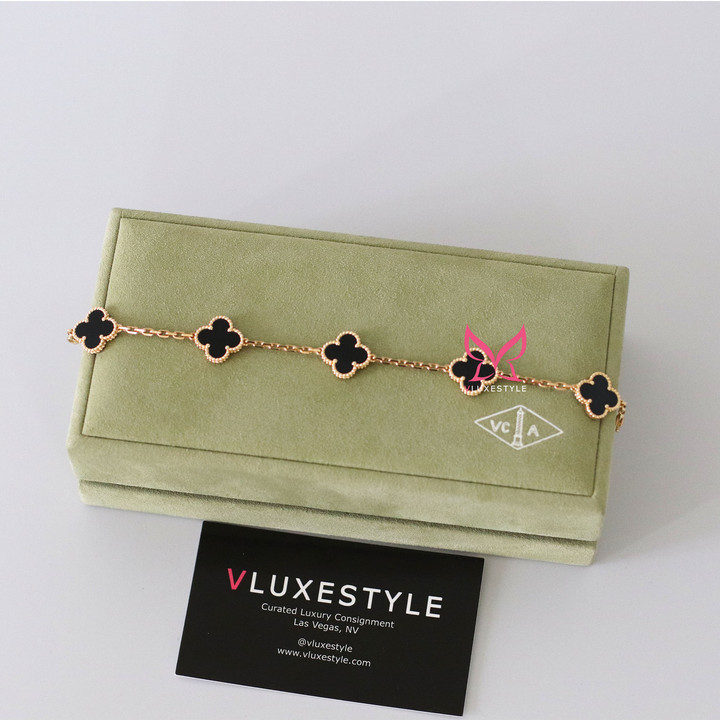 VAN CLEEF & ARPELS Van Cleef & Arpels Vintage Alhambra 18K Yellow Gold 5 Motifs Onyx  Bracelet 