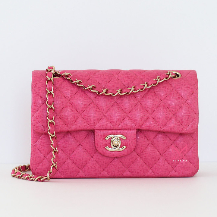 CHANEL Chanel Classic Small Flap 19C Barbie Pink Quilted Caviar Light Gold hardware 