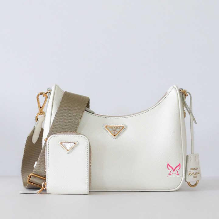 PRADA Prada Re-edition White Saffiano Shoulder Bag 