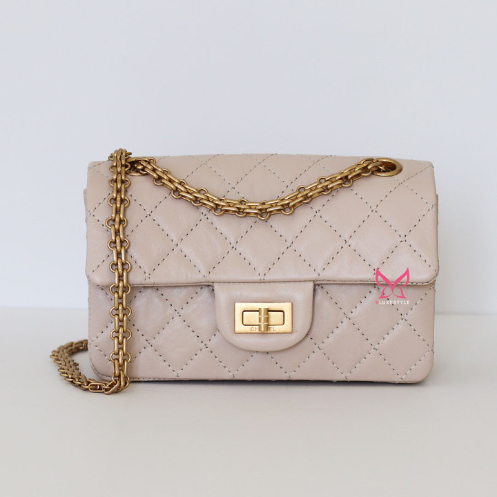 CHANEL Mini Reissue 2.55 Flap 23P Ecru Aged Quilted Brushed Gold Hardware 