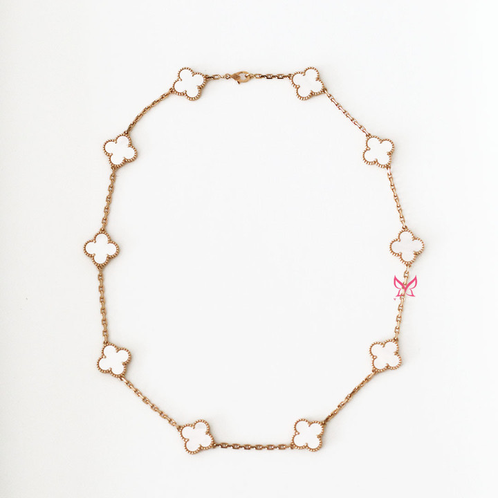 VAN CLEEF 
ARPELS Vintage Alhambra Mother of Pearl 10 Motif Necklace 18K Yellow Gold 