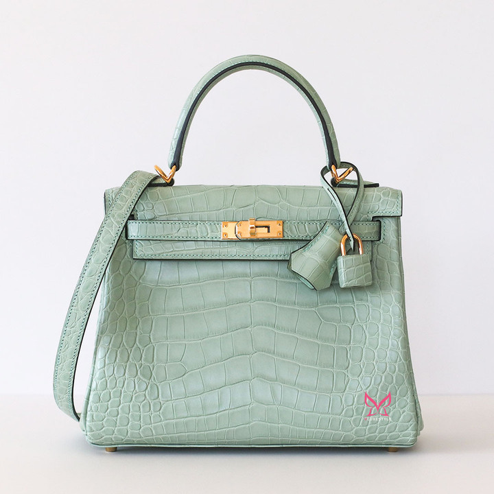 HERMES Kelly 25 Vert D'Eau Matte Alligator Gold Hardware 