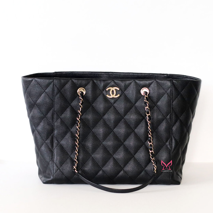 CHANEL Timeless Tote 23P Black Quilted Caviar Light Gold Hardware 