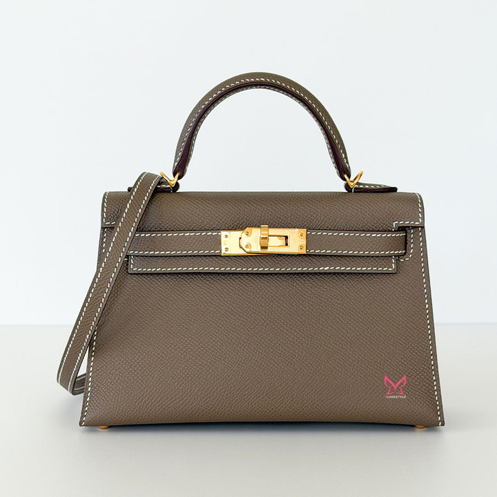 HERMES Mini Kelly Sellier 20 Etoupe Epsom Gold Hardware 