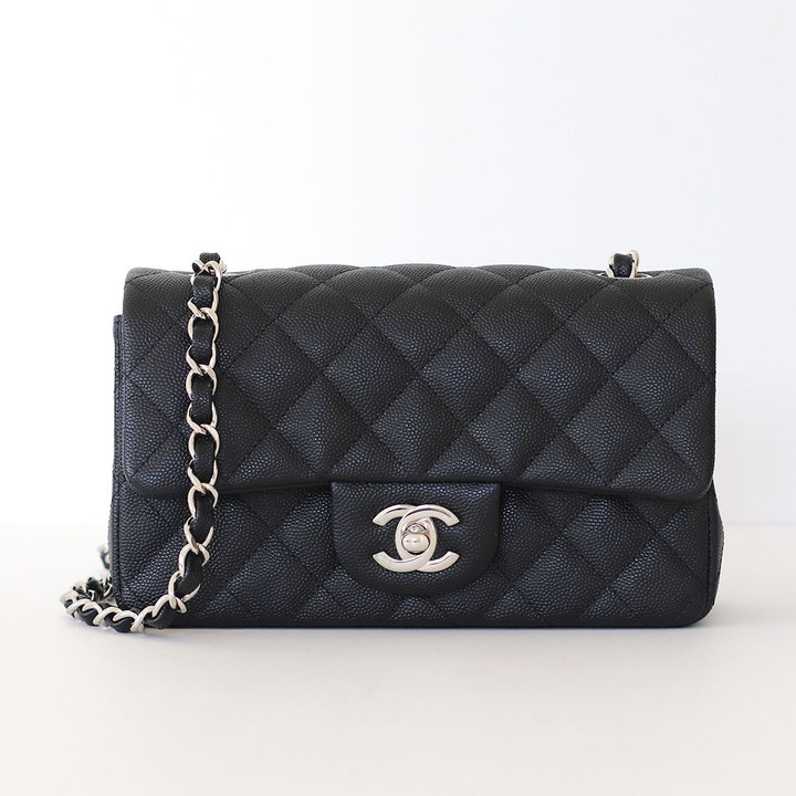 Classic Mini Rectangular Flap 18B Black Quilted Caviar Silver Hardware