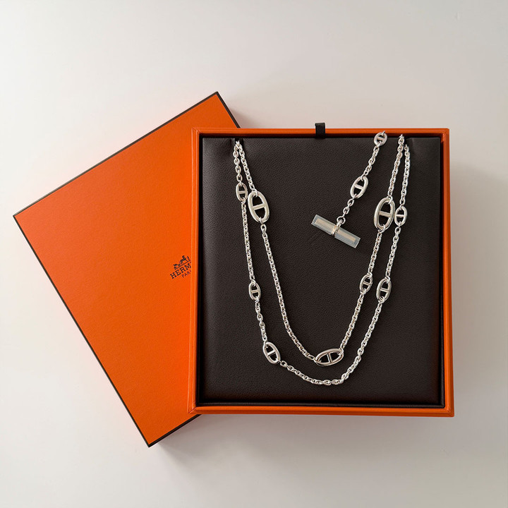 HERMES Farandole Long Necklace Sterling Silver 120 