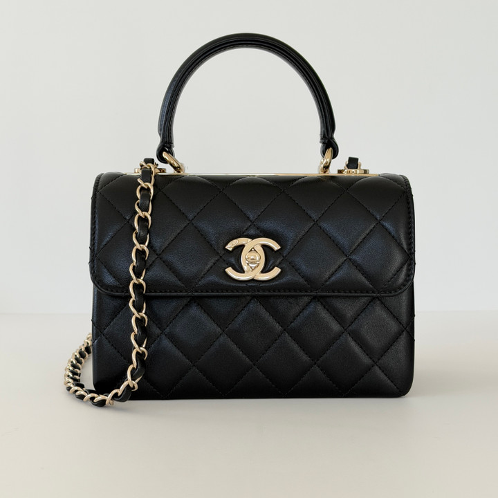 Mini Trendy CC 25S Black Quilted Lambskin Light Gold Hardware