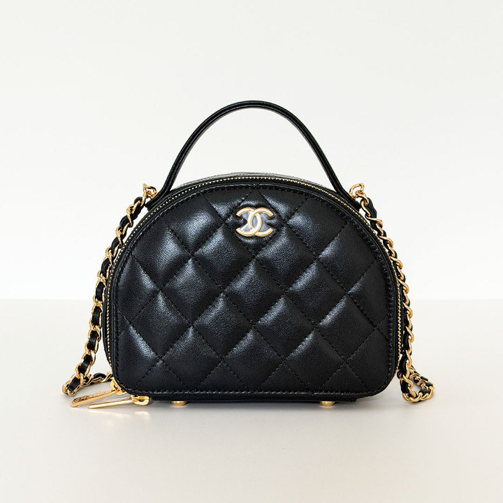 CHANEL Chic Riviera 23C Top Handle Vanity Case Black Lambskin 