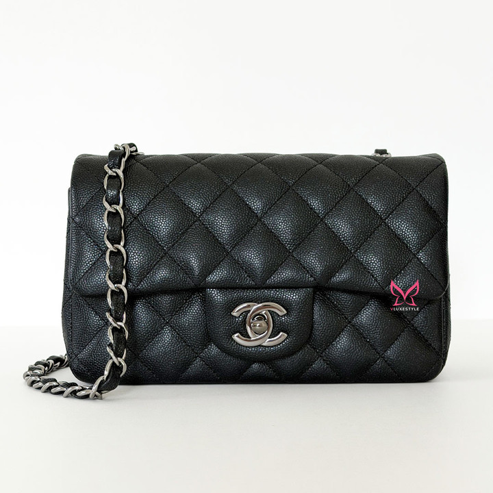 CHANEL Classic Mini Rectangular Flap 18C Iridescent  Black Caviar Ruthenium Hardware 
