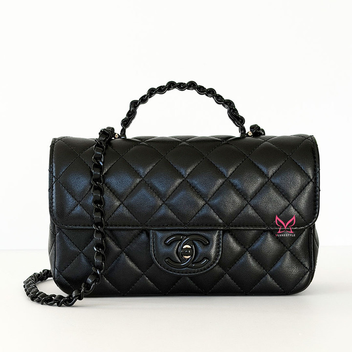 CHANEL Mini Rectangular Top Handle 25C So Black Lambskin 