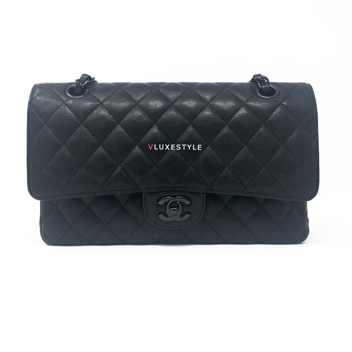 VAN CLEEF 
ARPELS 17S Classic Medium So Black Crumpled Calfskin 