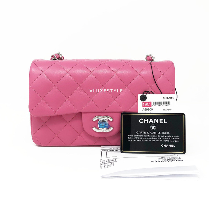 19C Mini Bubblegum Pink Lambskin Rectangular with silver hardware