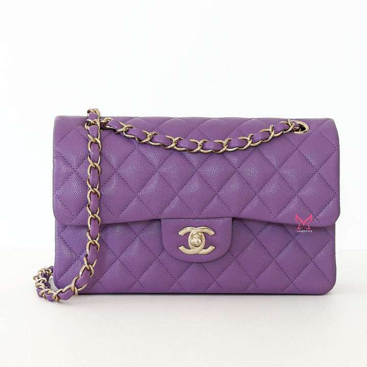 Classic Small Flap 22S Purple Quilted Caviar Light Gold Hardware