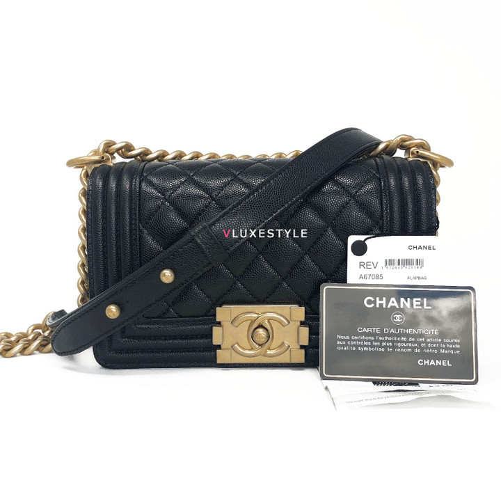 Trade with Wallet on Chain Boy with our Le Boy Black Caviar Small with gold hardware