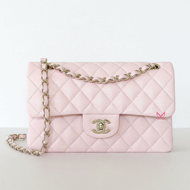 CHANEL Classic Small Flap 26C Light Pink Quilted Caviar Light Gold Hardware 
