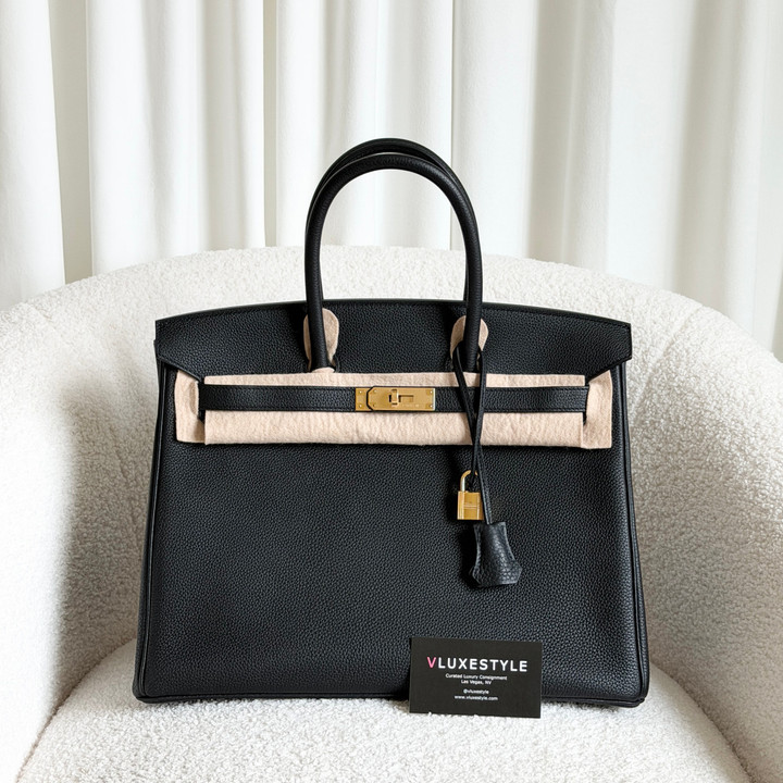 HERMES Birkin 35 Black Togo Gold Hardware Z 