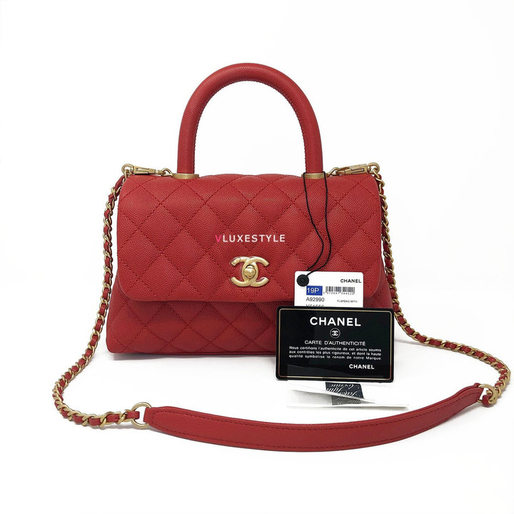 VAN CLEEF & ARPELS 19P Mini Coco Handle Red Caviar with brushed gold hardware 