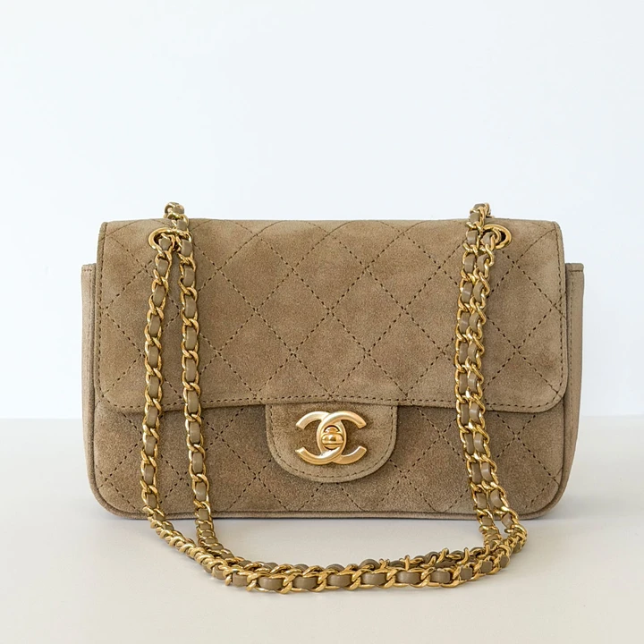 Souplissimo Mini Flap 26B Dark Beige Suede Gold Hardware