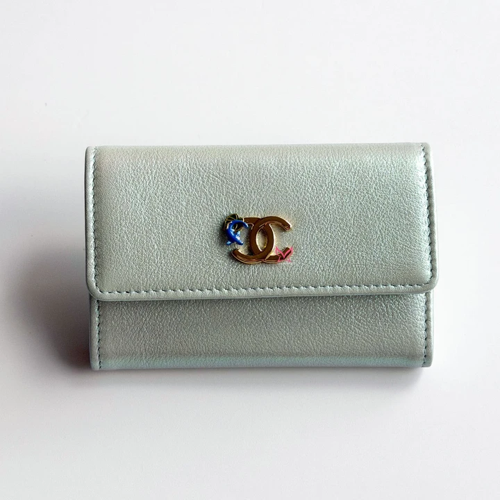 Flap CardHolder 26K Iridescent Green Calfskin CC Fish Gold Hardware