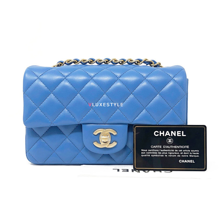 Chanel 19S Classic Blue Mini Rectangular Lambskin with brushed gold hardware