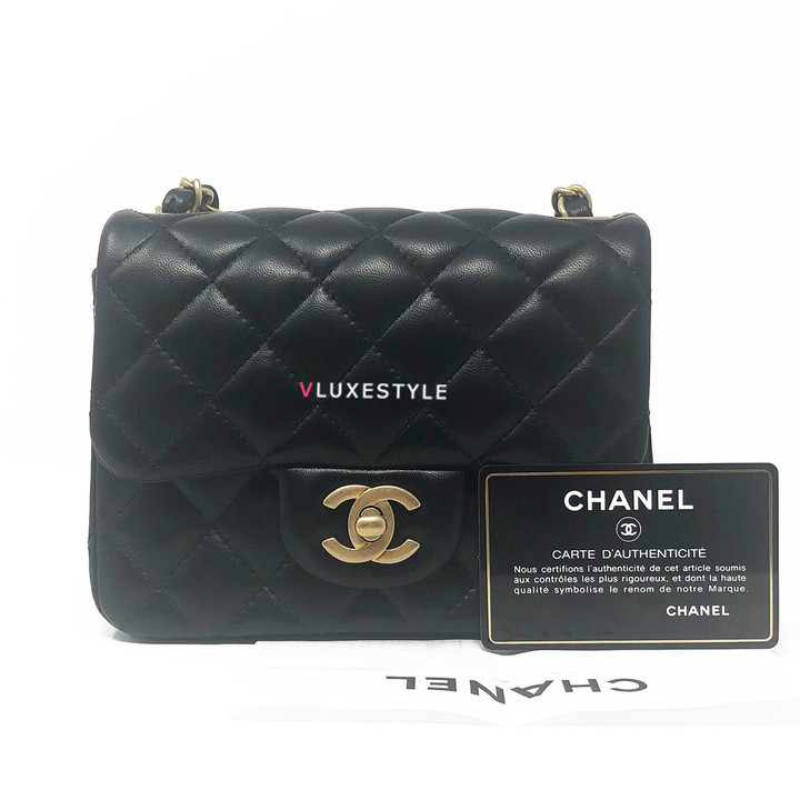 VAN CLEEF & ARPELS 19S Classic Black Mini Square Lambskin with brushed gold hardware 