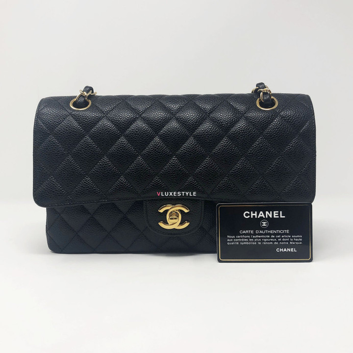 Chanel Classic Medium Double Flap Black Quilted Caviar with gold hardware