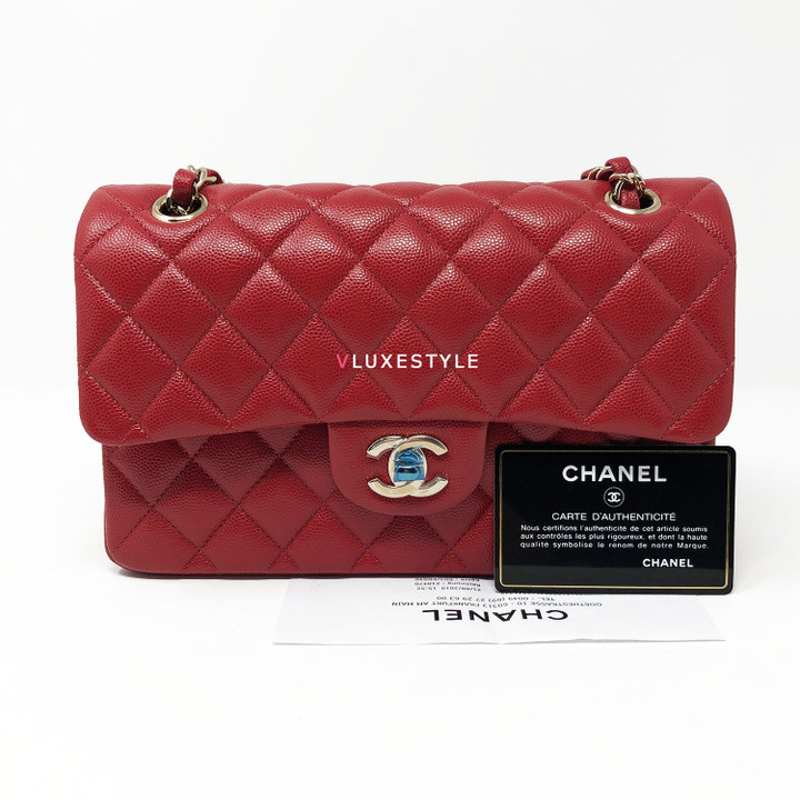 Chanel Classic Small 19B Red Caviar with light gold hardware