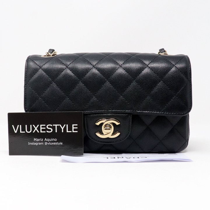 chanel mini rectangular black caviar gold hardware