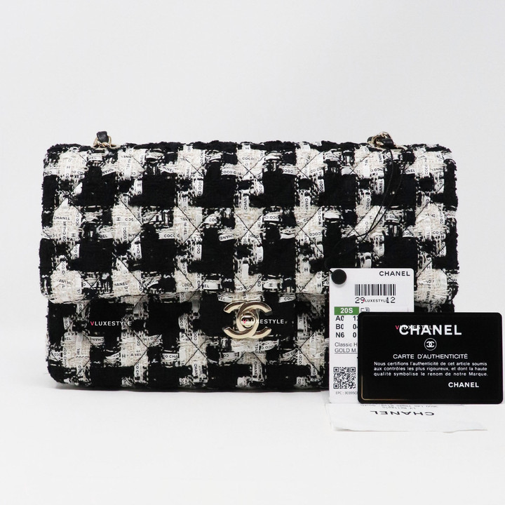 VAN CLEEF & ARPELS Chanel Classic Double Flap Medium 20S Houndstooth Tweed with light gold hardware 