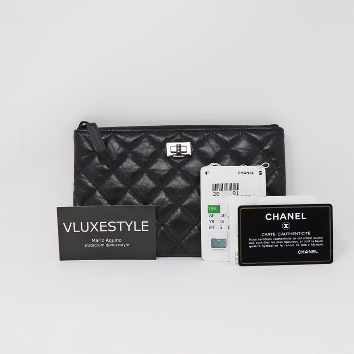 Chanel 19K O Case So Black Reissue Aged Quilted Calfskin with shiny black hardware