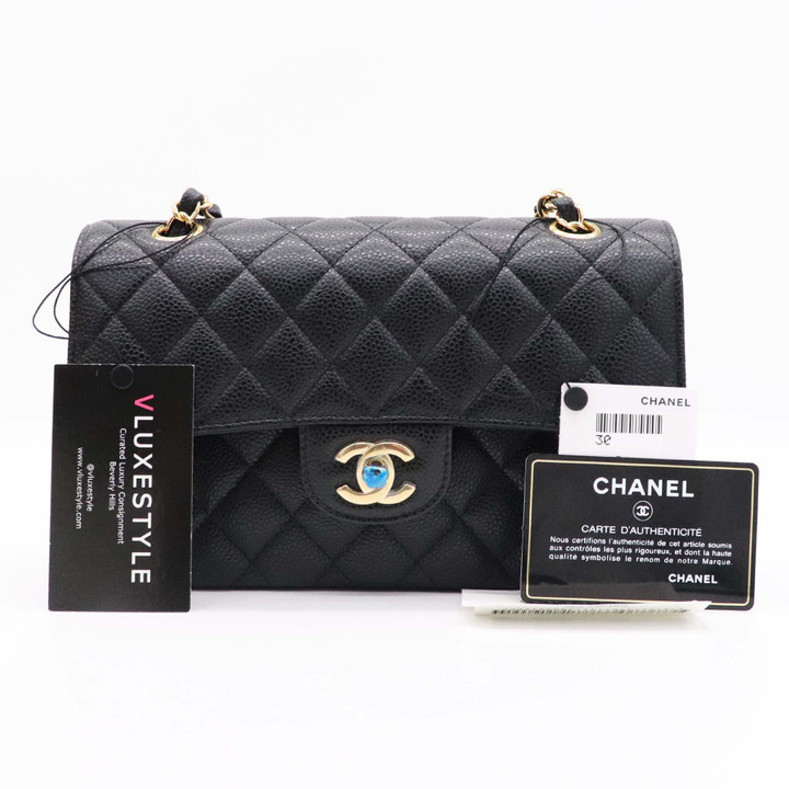 Chanel Classic Small Double Flap Black Quilted Caviar with gold hardware-1653436692